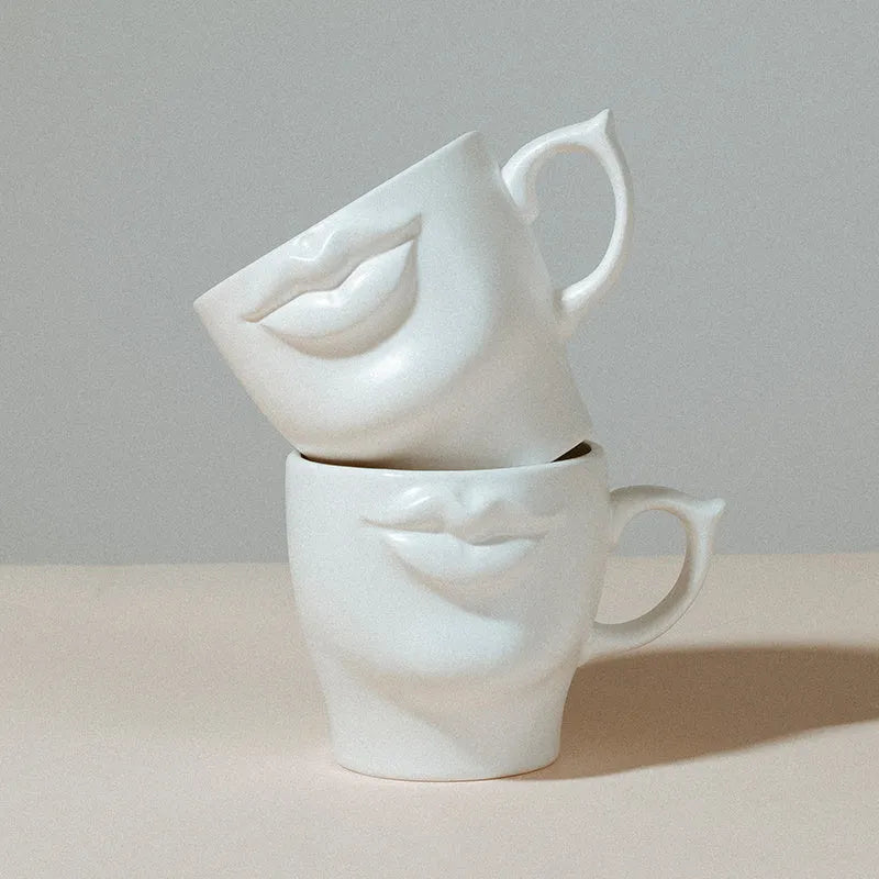 Cuelab Design Fun Ceramic Mug Stereo Lips Couple Bobo Coffee Cup Niche Creative Gift - Bellarte Enchanté Cuelab Design Fun Ceramic Mug Stereo Lips Couple Bobo Coffee Cup Niche Creative Gift